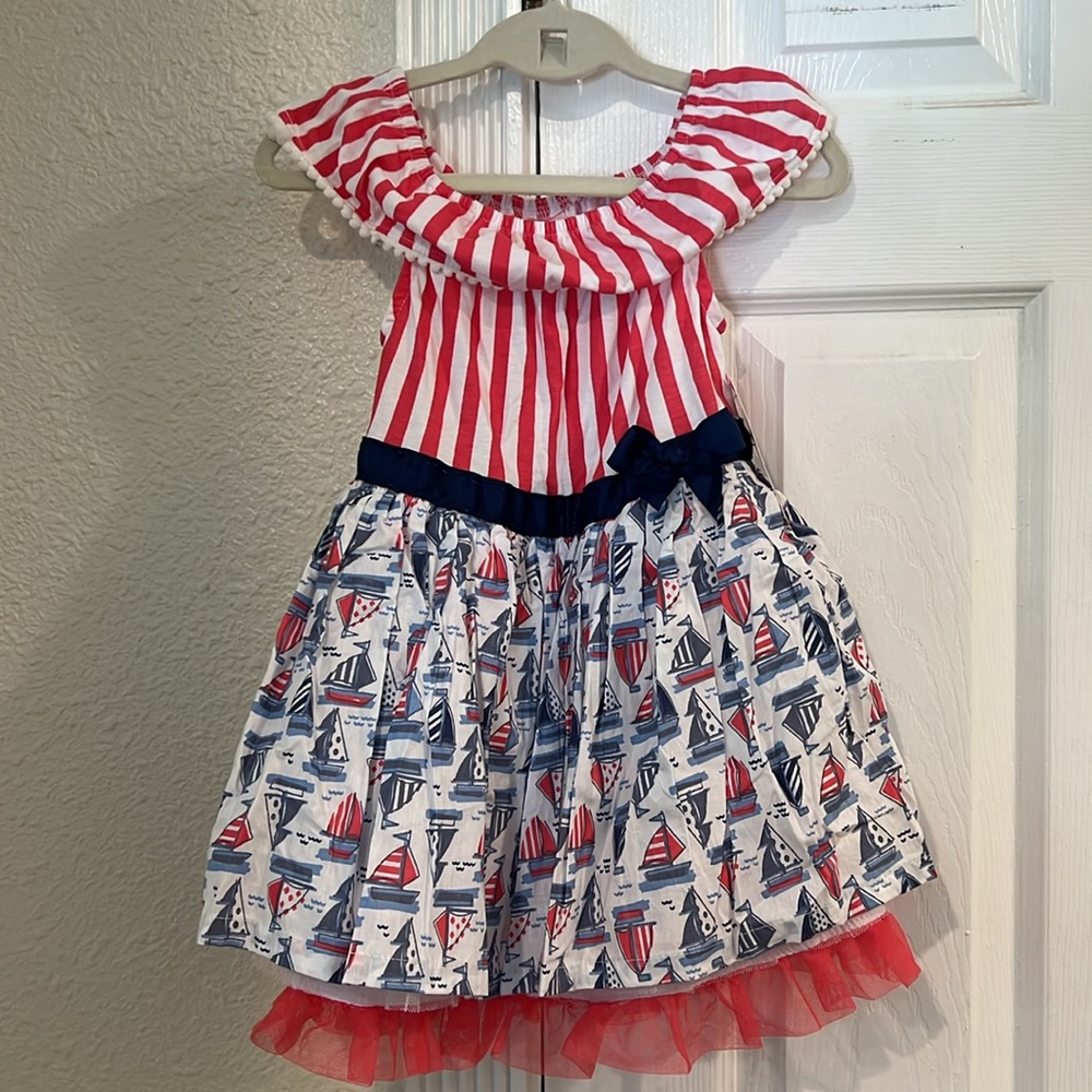 Little lass Red and Blue Striped Sailboat Dress